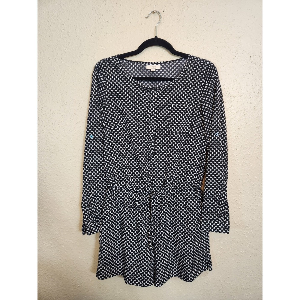 LOFT Womens 00 Navy Blue Clover Print Long Sleeve Roll Tab Pocket Romper